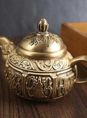 黄铜鱼嘴茶壶办公客厅茶桌纯茶具铜摆件创工意金属艺品室铜E-25制