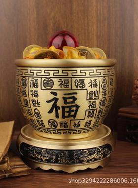 百福缸黄铜米缸聚宝盆黄铜招财缸摆件铜缸桌面创意纯铜工艺品铜器