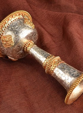 速发护法杯杯泊尔手工纯铜鎏银藏传八吉祥水酒尼佛前摆件仙家贡杯