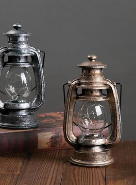 怀旧复古手提煤油灯普通电池马灯户外营地应急帐篷灯创意铁艺摆件