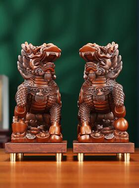 紫铜《瑞兽麒麟》一对摆件家居装饰品玄关办公室中式开业乔迁礼品