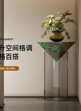 意式奢华大理石悬浮花架酒店展示架高端沙发旁电视柜落地装饰摆饰