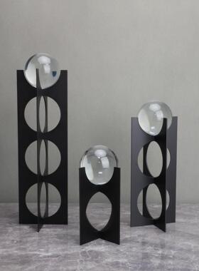 新中式金属黑色镂几样何摆件板房售面0069楼部卧室书房客厅桌空摆