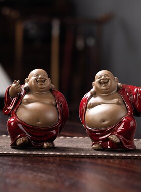 问瓷阁王顺欢喜弥勒佛摆件大肚笑佛招财陶瓷人物装饰品客厅办公室
