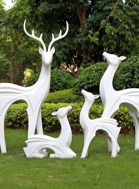 仿铜抽象鹿摆件户外玻璃钢鹿雕塑园林景观小品售楼处小区草坪装饰