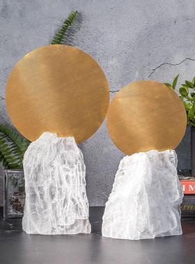 北欧轻奢玄关摆件透明天然晶石黄铜家居装饰品设计空间桌面装饰品