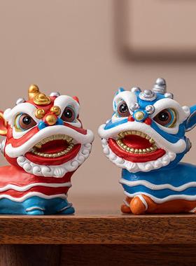 中式国潮风醒狮舞狮吉祥装饰摆件家居玄关酒柜办公室桌面摆件礼品