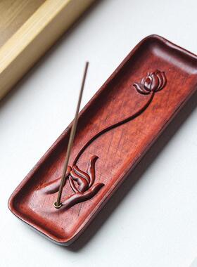 印尼紫檀雕刻手拂莲花款香插规格12×4×0.7书房装饰文玩工艺厂家