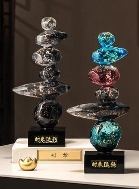 石来运转书房办公室石头摆件轻奢高档客厅电视柜玄关高级感装饰品