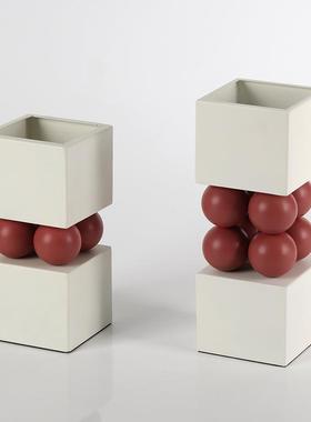 现代家居摆件客厅插花创意金属艺术方形花器样板间餐桌花瓶装饰品