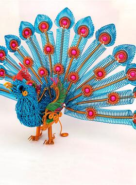 彩色工艺品手工开屏孔雀模型旅游景点纪念品摆件