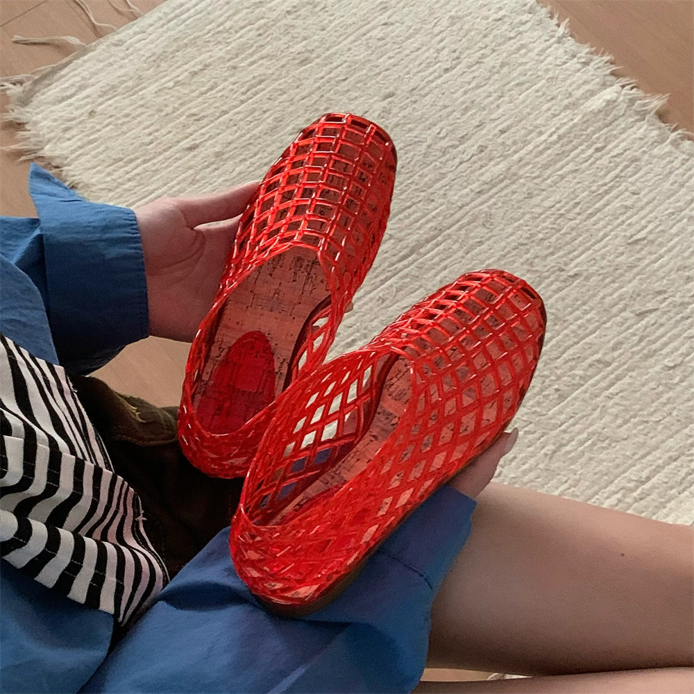 细细条 创意镂空网格水晶凉鞋平底洞洞鞋女夏小众时尚休闲果冻鞋,淘宝优惠券,粉丝福利购,淘宝优惠卷