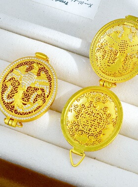 香包金店同款古法沙金镶钻凤凰于飞香囊吊坠新中式国潮风金凤流苏