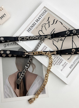 High Quality PU Leather Fashion Ladies Punk Style Chain Thin