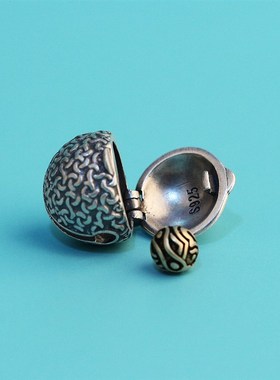 响彻 S925银做旧中国风铃铛螺旋纹精雕吊坠项链可打开内置铜珠