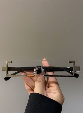 直播间道具小眼镜金属长方形一体式墨镜女小框太阳镜女搞笑搞怪