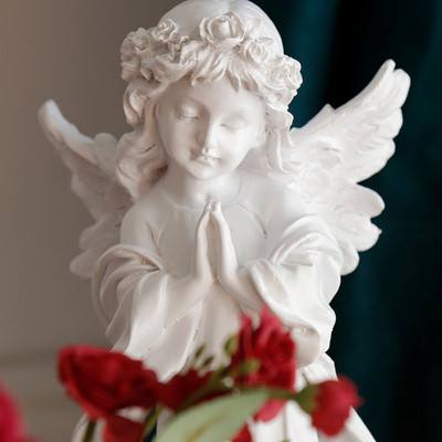 欧式复古做旧白色少女天使装饰品摆件美式石膏人物雕像小摆设礼物