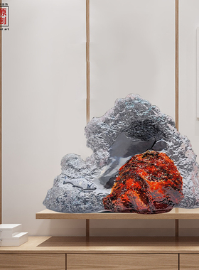创意透明石头雕塑艺术品酒店会所样板房装饰摆件水晶仿琉璃工艺品