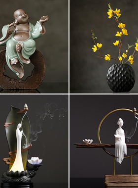 新中式禅意摆件创意家居软装饰品客厅玄关博古架电视柜酒柜工艺品