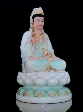 包邮汉白玉观世音菩萨佛像观音菩萨南海观世音家用12英寸供奉摆件