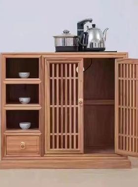 新中式实木茶水柜一体式边几储物柜客厅家用办公室查边柜置物架