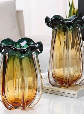 简约彩色琉璃花瓶客厅插花水培厚重玻璃花器餐厅民宿样板房装饰