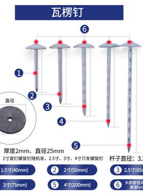 石棉瓦钉瓦楞钉大头钉彩钢瓦钉图钉1.5寸2寸2.5寸3寸4寸