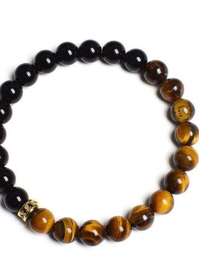 8mm微镶锆石隔i片黑色磨砂珠黄虎眼火山石手链佛珠手串货源微镶y6