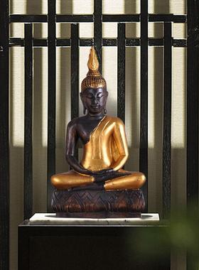 泰国工艺品泰式餐厅美容院实木木雕禅意佛像装饰品释迦牟尼摆件