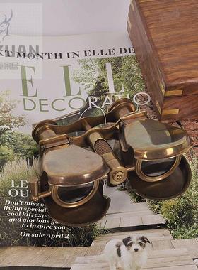 印度进口黄铜望远镜复古怀旧双筒望远镜样板间软装鉓品古董摆件