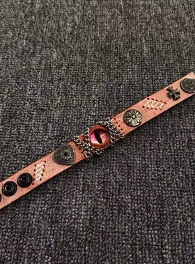 纯手工小众亚文化千禧辣妹个性暗黑潮人亚比朋克雾蜡真皮手环手链