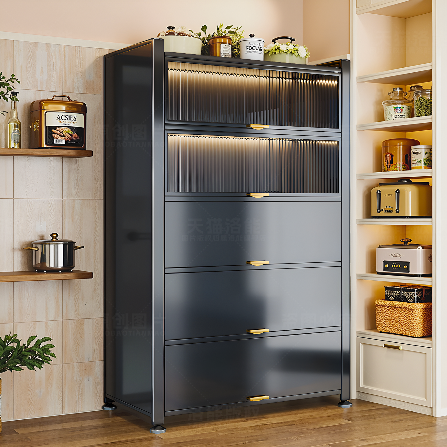 厨房置物架家用落地储物柜橱柜收纳柜多功能微波炉餐边柜碗柜子,淘宝优惠券,粉丝福利购,淘宝优惠卷