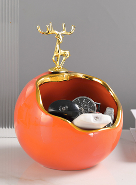 麋鹿钥匙收纳摆件轻奢风现代入户门口玄关鞋柜家居陶瓷小装饰品