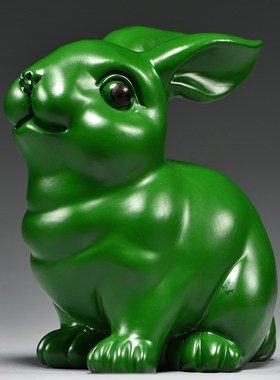 速发绿十实木雕刻兔子摆件三合色二生肖木头兔家厅客居补角礼品