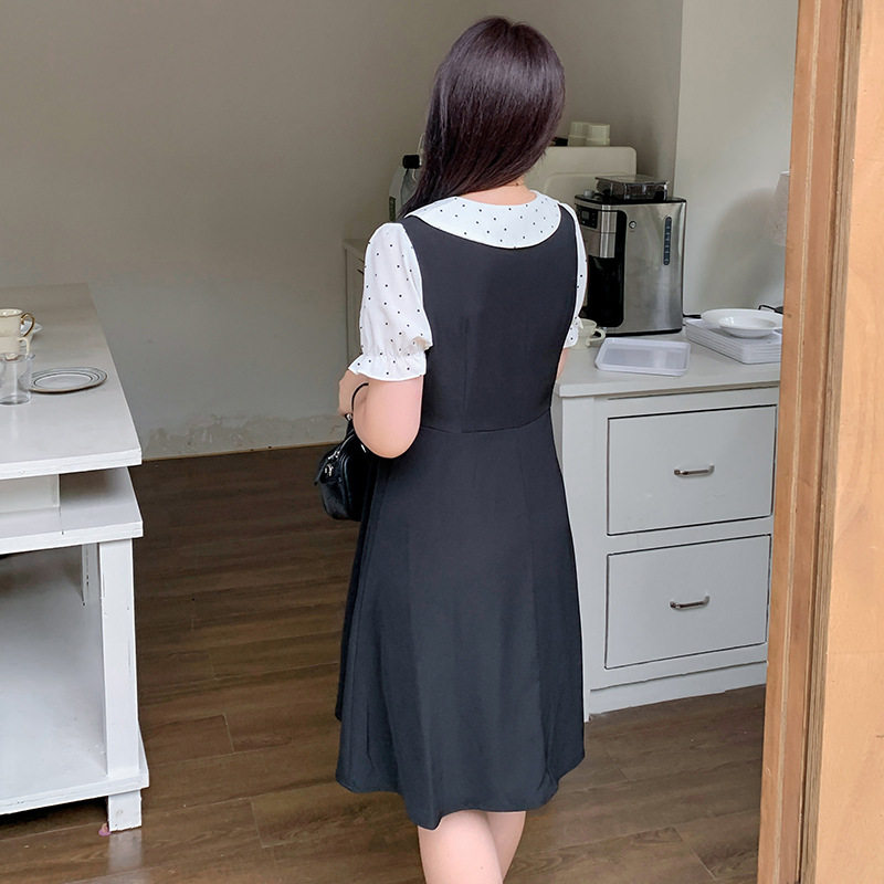 装波点姐妹款小黑裙2024夏季新款遮肉长短款连衣裙250413孕妇胖妈
