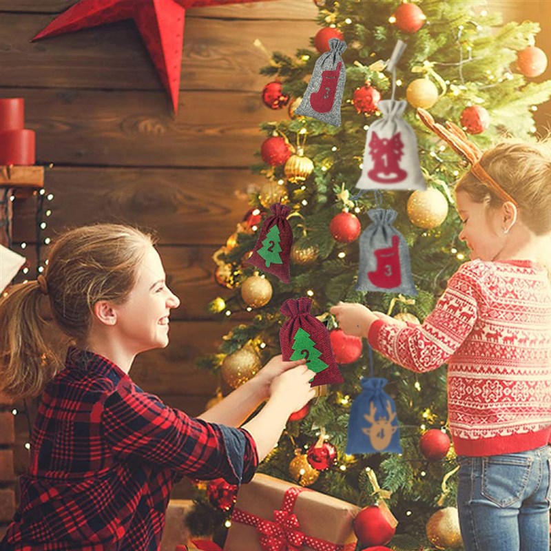 2022新款毛毡圣诞麻布袋24倒计时圣诞节降临日历礼品袋现货 - 图2