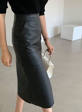 好货New 2022 Spring Autumn Women PU Leather Skirts High Wais