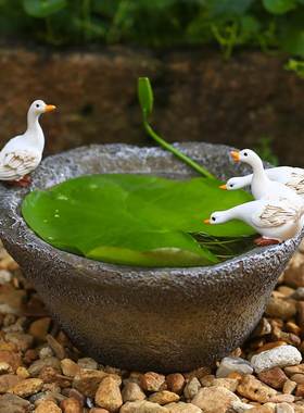 创意铜钱草水培植物花盆石臼可爱小白鸭子摆件花园庭院茶桌装饰品