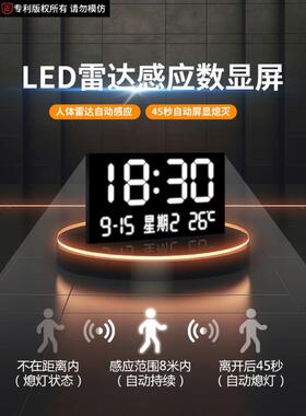钟表挂钟客厅2025年新款大海电子钟数显创意表挂墙led灯时钟挂画