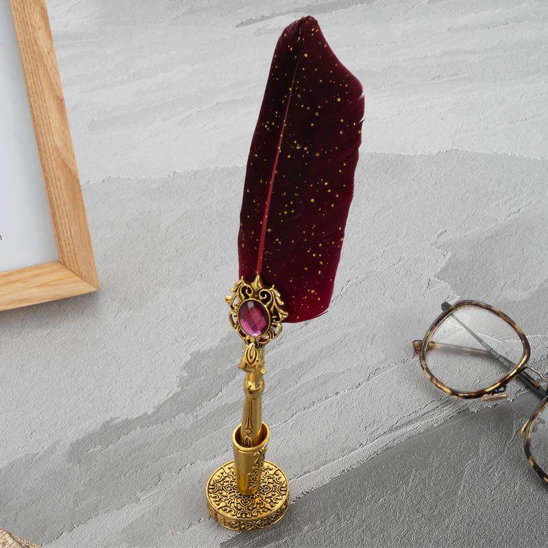 欧式蘸水羽毛笔套装复古条纹羽毛礼品笔火漆印章商务礼盒装羽毛笔,淘宝优惠券,粉丝福利购,淘宝优惠卷