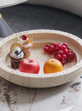 轻奢侘寂风仿黄洞石几何托盘收纳水果盘摆件餐桌玄关样板房装饰品