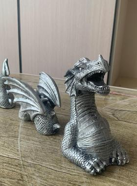 新品树脂园艺龙摆件黑白三节飞龙雕像花园装饰工艺品摆饰