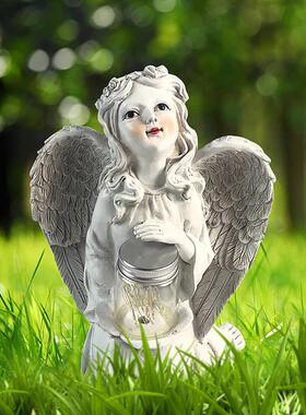 太阳能天使翅膀摆件花园雕像庭院草坪户外阳台树脂装饰天使摆件