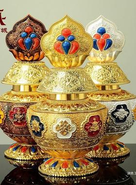 藏村彩绘八吉祥雕花龙王宝瓶黄财神摩尼宝宝瓶地藏王宝瓶摆件