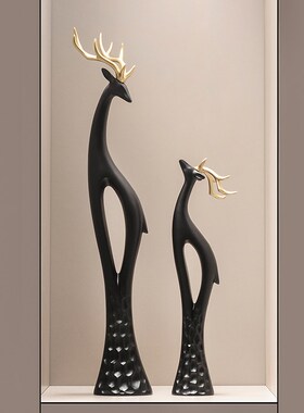 入户玄关壁龛旺宅鹿摆件客厅电视柜竖高细长轻奢高档工艺术装饰品