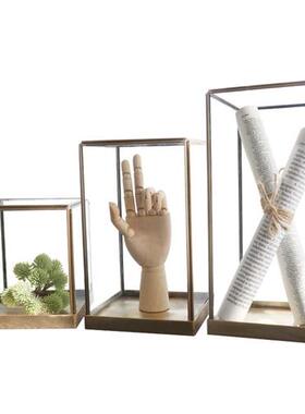 极速北欧复古铜框玻璃罩几何透明摆件铜边古董展示柜防尘罩样板房