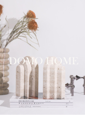 极速北欧风侘寂黄洞大理石层叠书立架书挡客厅装饰摆件装饰书房家