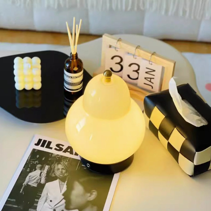 奶油梨子台灯网红高级感中古风卧室床头灯玻璃充电触摸便携小夜灯,淘宝优惠券,粉丝福利购,淘宝优惠卷