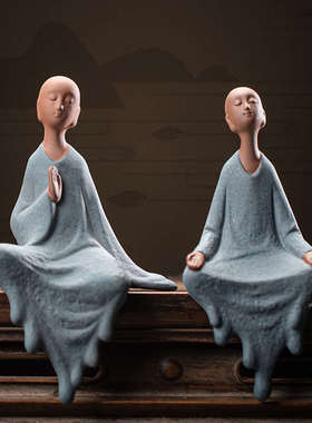 可爱工艺礼品摆件沙弥佛像陶瓷家居桌面摆设创意办公室和尚小客厅