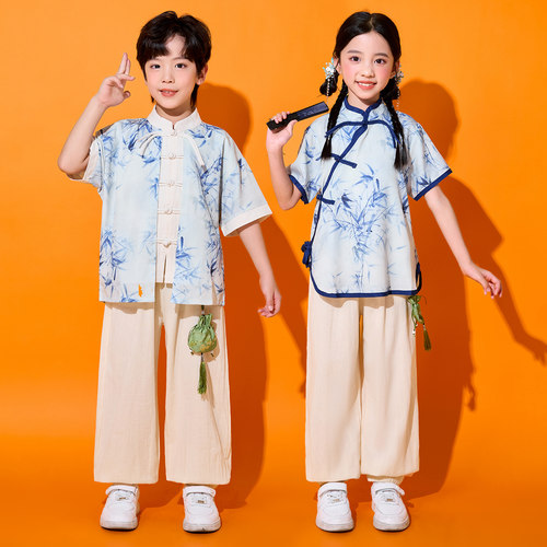儿童演出服装汉服中国风男女小学生运动会班服幼儿园啦啦队表演服 - 图0